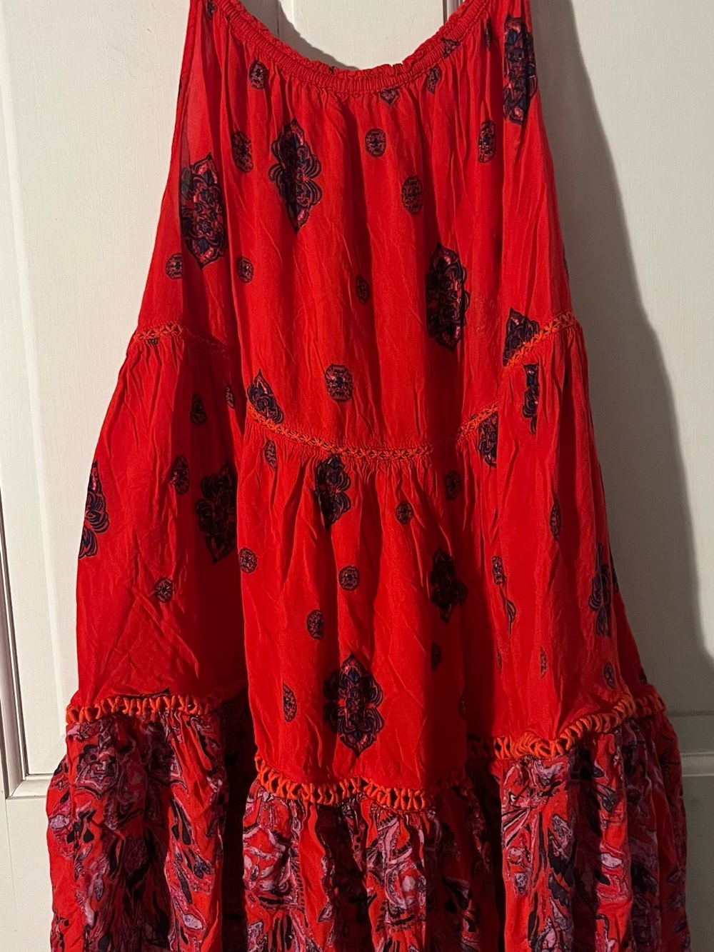 Free People (Intimately) Red Floral-Accented Tiered Mini Dress Women’s Size M - Picture 6 of 8
